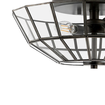 Theo 15.5" Farmhouse Rustic Iron/Glass LED Semi Flush Mount - JONATHAN Y